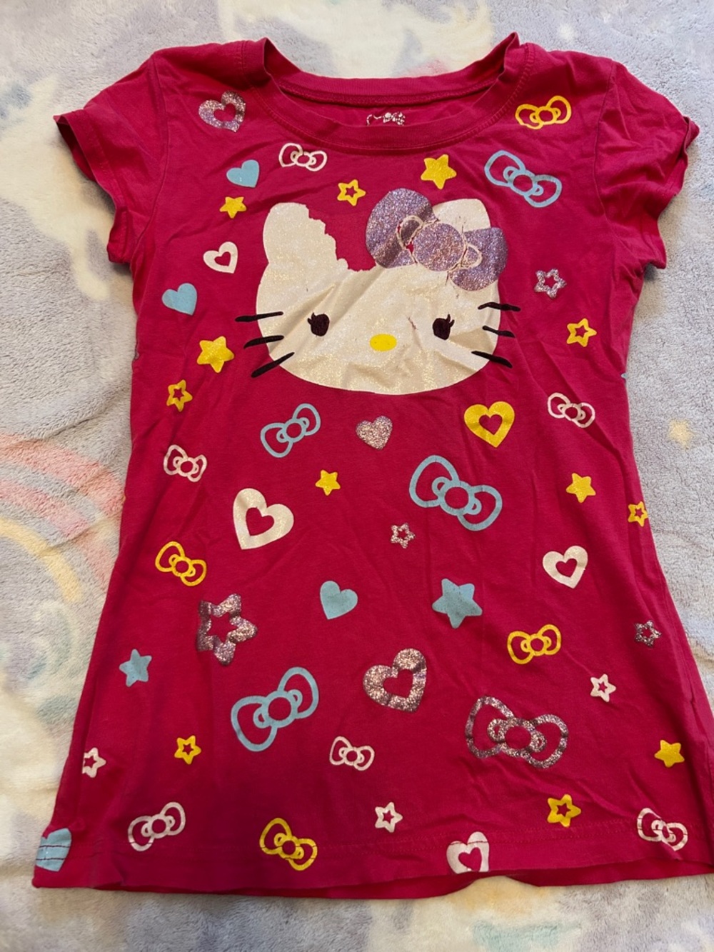 Hello Kitty Fuchsia Graphic Short Sleeve Tee with Glitter Accents